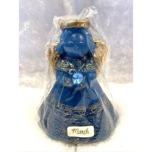 1999 Vintage Angel Blue and Gold Candle Holding March Birthstone 4.5"  BRAND NEW